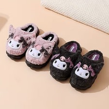 Sanrio Kuromi Women's Lavender Purple OR Dark Grey/Black Fuzzy Slipper Shoes 7-8