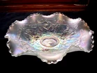"WISHBONE" 8 3/8" 8 RUFFLE FROSTY WHITE CARNIVAL 3 SCROLL FEET BOWL BY NORTHWOOD