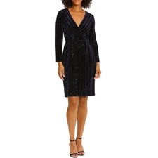 Maggy London Navy Blue Sequin Knee Length Long Sleeve Dress Dz 4