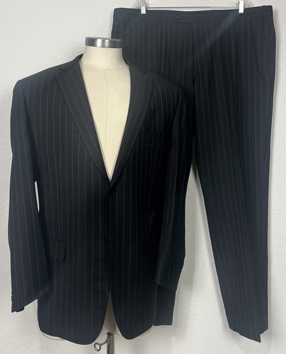 ISAIA Napoli Base “S” Super 140’s Black Blue Gold Pinstripe Suit 52L Pants 46x32 - Picture 7 of 23