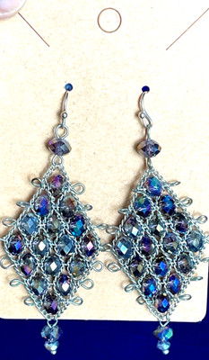 Sliver Tone Iridescent Colorful Triangular Dangle Drop Pierced Earrings