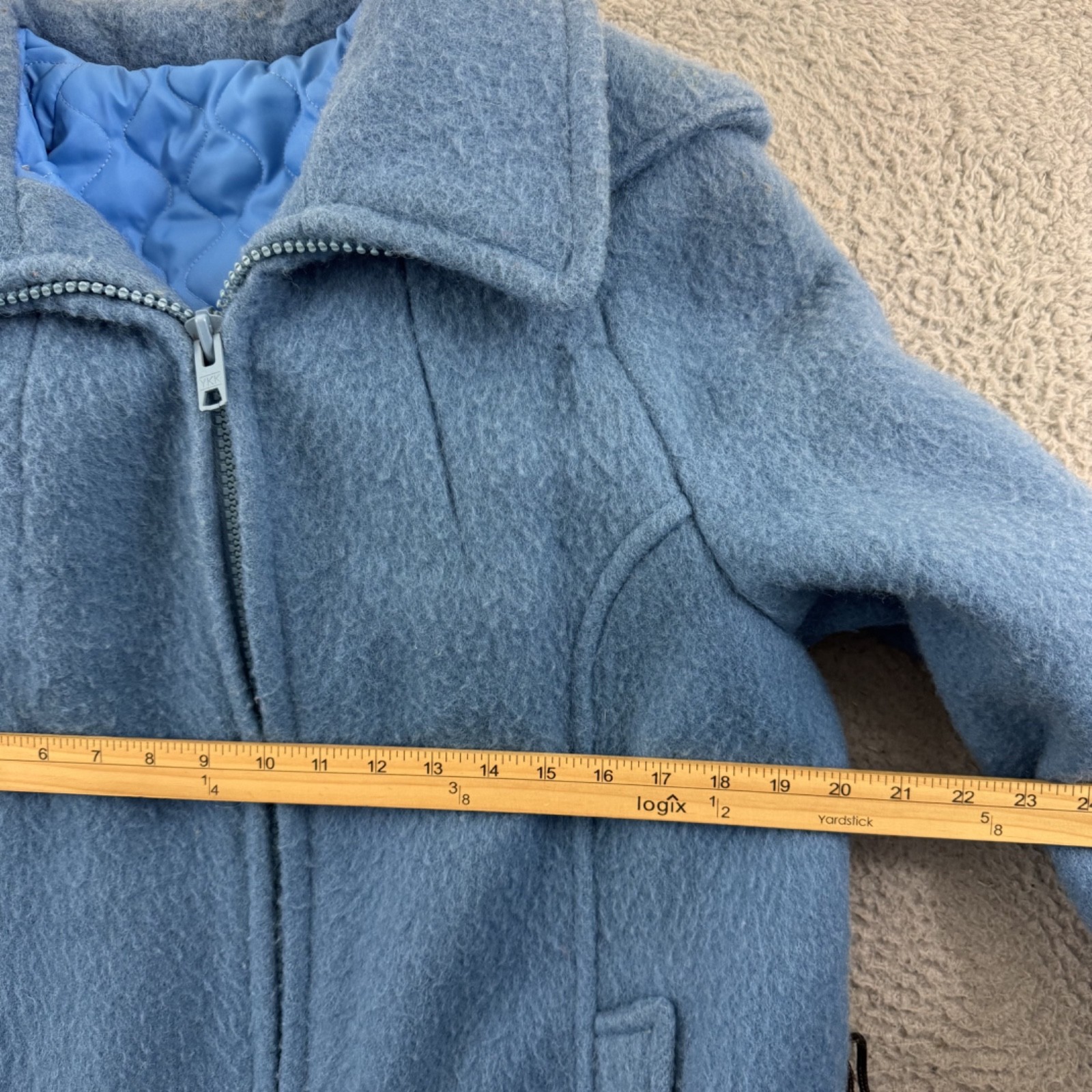 Vintage Hudson's Bay Coat Womens 10 Blue Point Blanket Wool 70s Hooded Zip Lined