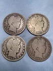 Barber Silver Half Dollars Lot (4) 1908D 1907O, 1902, 1908O - Old Collection