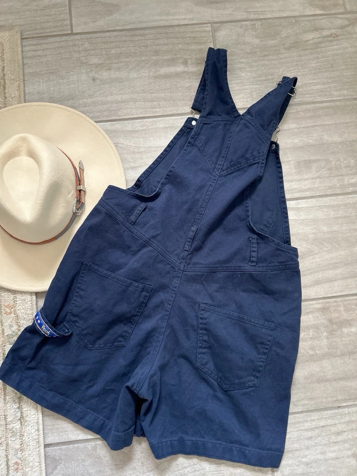 Vintage Winnie The Pooh Overall Shorts Shortalls Size M Navy Womens 90s - Image 4 of 4