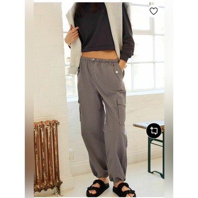 Next Petite Charcoal Parachute Cargo Pants M Utility Y2K Nylon Wide Leg