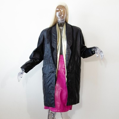 Vintage 80er Jahre schwarzer Leder Oversized Longline Mantel Pelle Studio Gr. S/M
