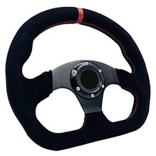 13"/325mm D-Shaped Racing Steering Wheel Suede Leather Stripe Race Style Red