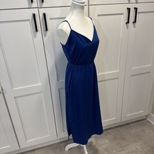 Urban Outfitters Blue Satin Slip Dress Belted Spaghetti Strap Double Slit Size M