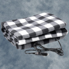 12V Heated Electric Car Truck Suv Van Fleece Black White Plaid Heater Blanket