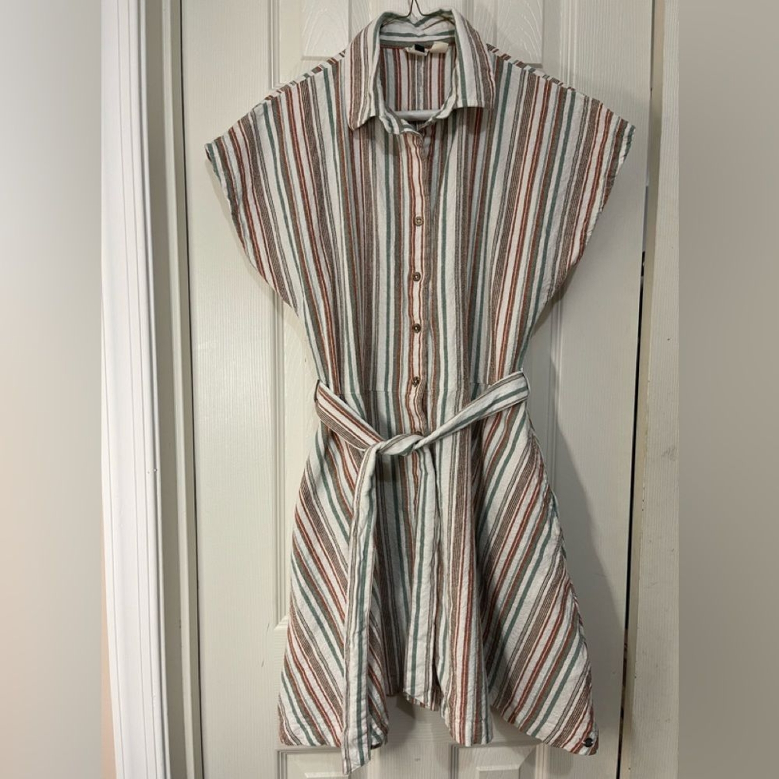 Roxy Button front Striped Cottage core Linen Blen… - image 1