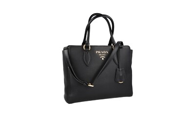 PRADA Leder Schultertasche / Handtasche Shopper - Schwarz Gold - NEU