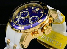 NEW Invicta Men's Pro Diver SCUBA BLUE Dial 18K Gold Plated Chrono Poly Watch