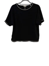 Max Studio London Black Short-Sleeve Top With White Trim Womens M Stretch Blouse