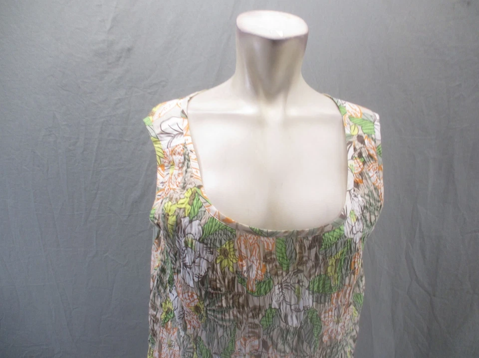 ERIKA Size PXL Women Floral Cotton Blend Square Neck Stretch Ruched Tank Top 205 - Image 2 of 4