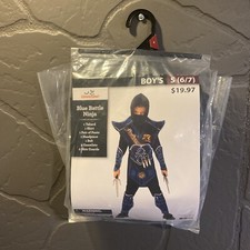 Blue Battle Ninja Halloween Costume Boys Small 6/7 Shirt Pants Tabard Belt