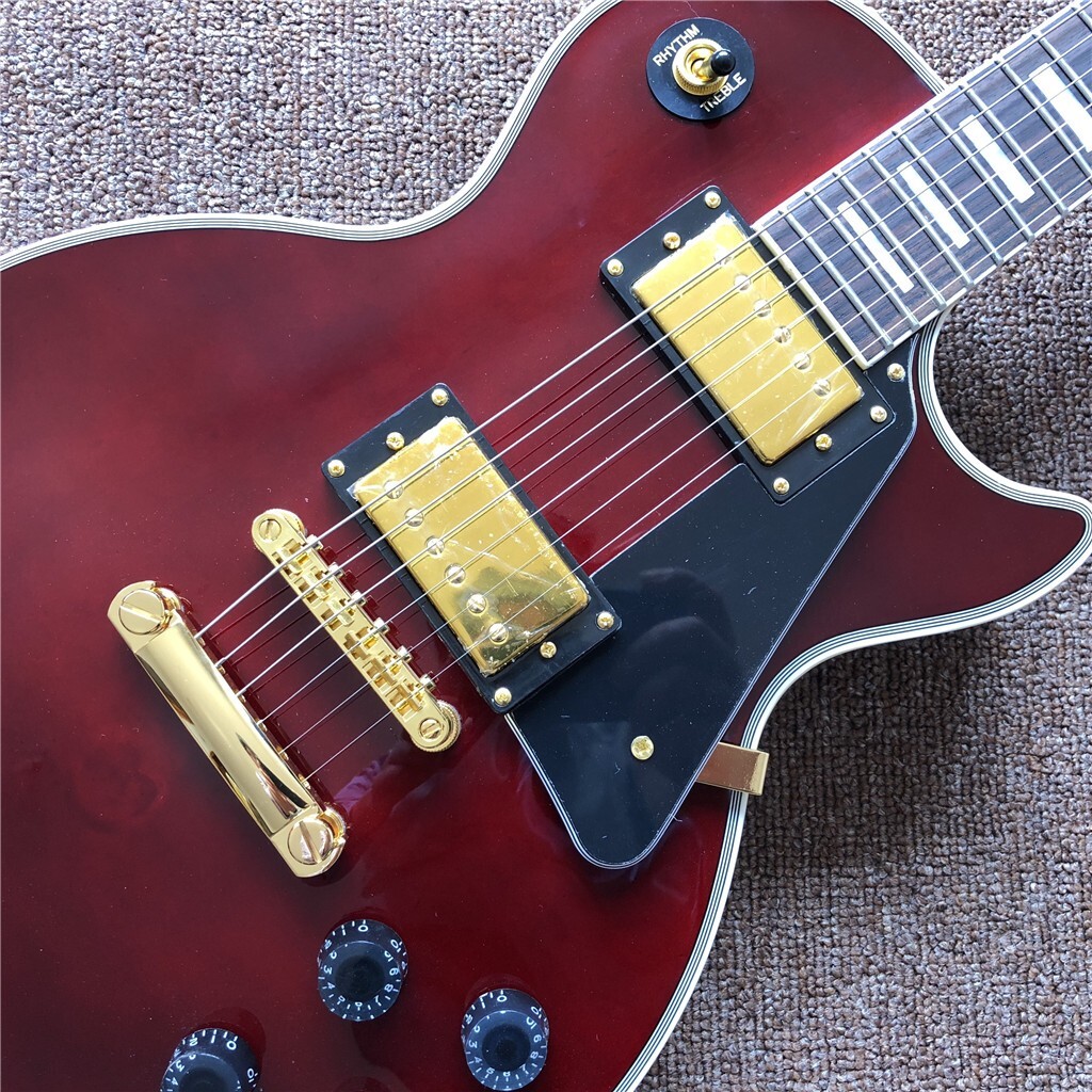 Factory Customized Dark Red Right-Handed Electric Guitar Gold