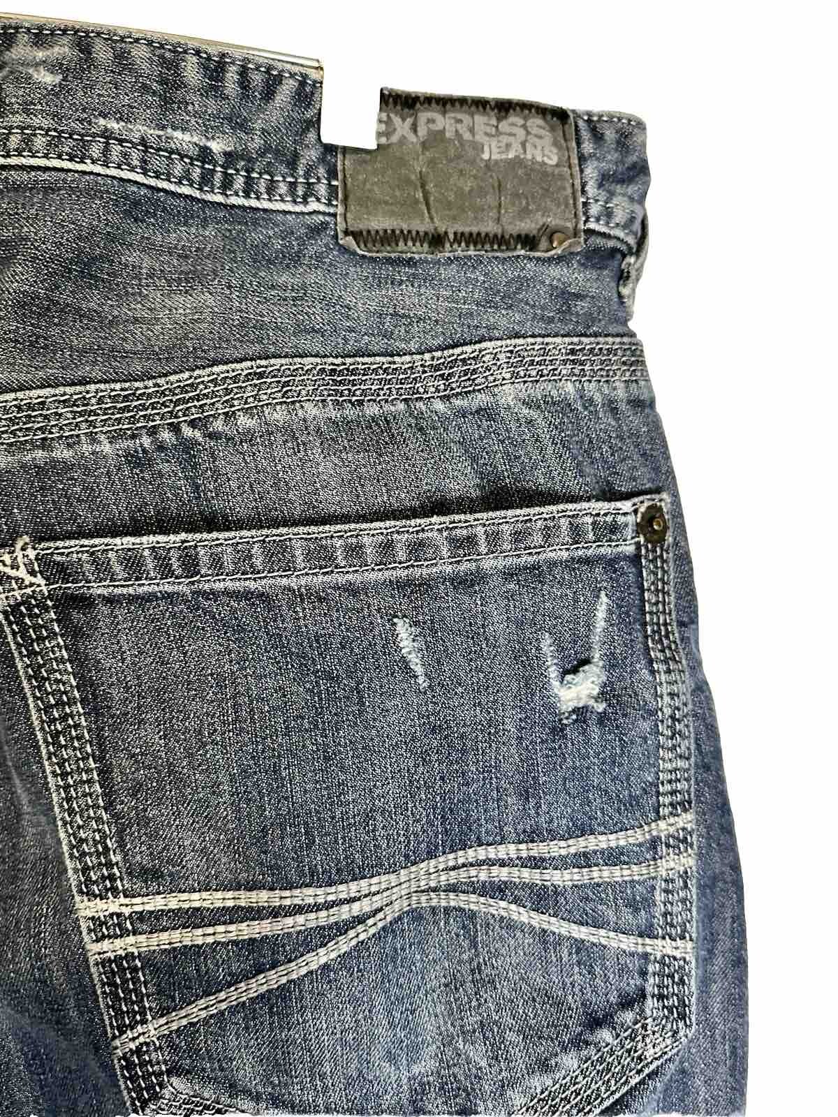 Express Mens Jeans Classic Fit Blue Distressed 36x30 … Gem