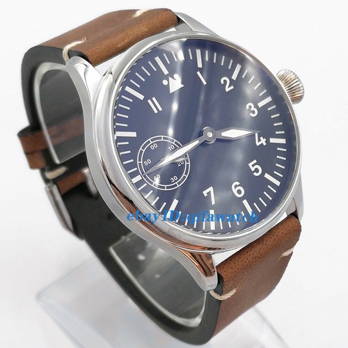 44mm sterile black dial luminous 6497 hand winding movement mens watch 2972 - Picture 2 of 6