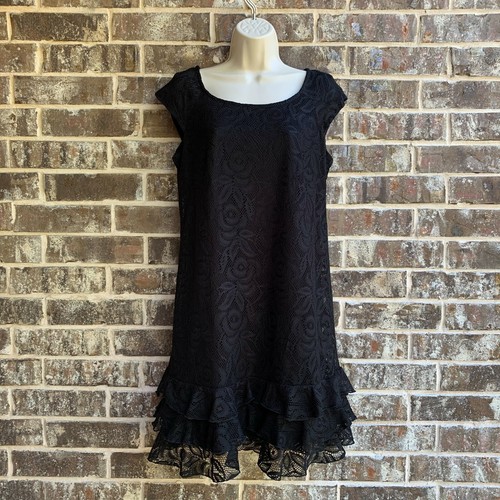 R & K evening Women's Short Sleeves A-line Dress Lace Lined Black Size 6 - Picture 5 of 15
