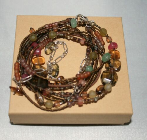 Silpada Sterling 3 Strand Chalcedony, Smoky Quartz Pink & Green Necklace N2112