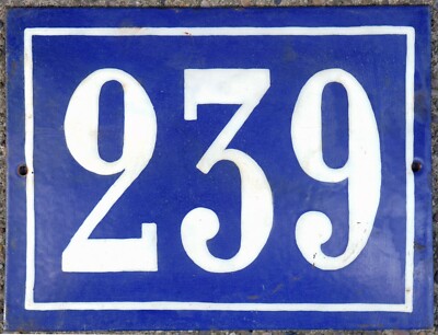 Large old French house number 239 door gate plate plaque enamel steel ...