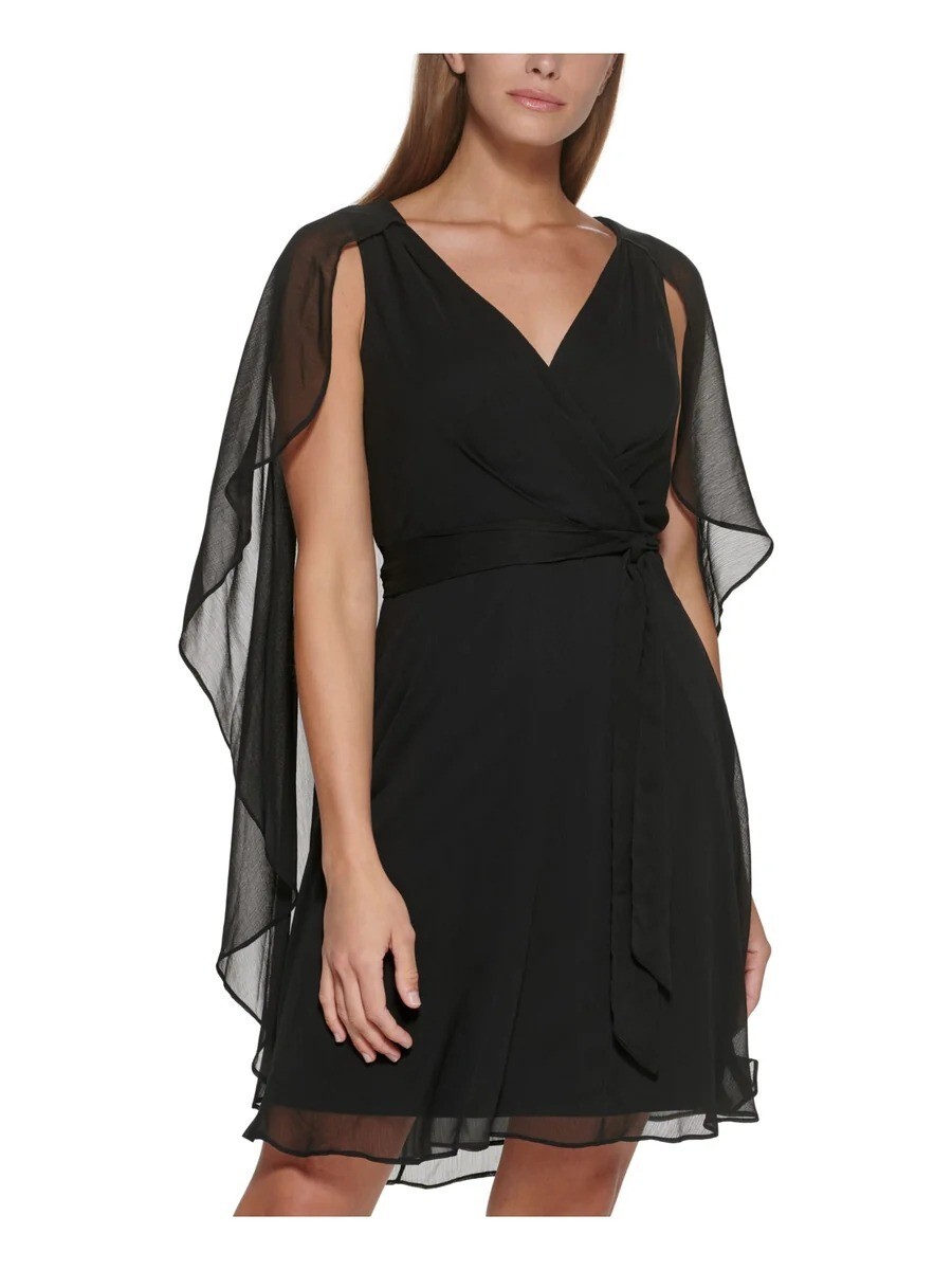Dkny Womens Fit & Flare Dress Sleeveless V-Neck Above the Knee Formal Black SZ 2