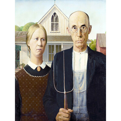 GEMÄLDE PORTRAIT STUDIE HOLZ AMERICAN GOTHIC POSTER KUNSTDRUCK BB12207B