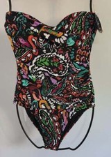 Women's Sz M Anne Cole Black Abstract Print One Piece Swimsuit NWT UPF 50 Remova