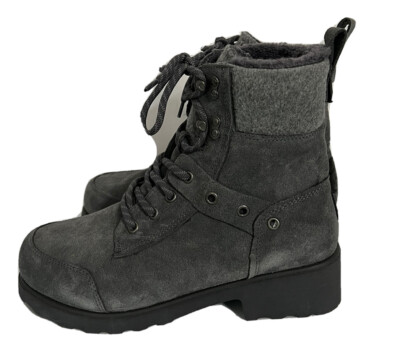 BEARPAW Alicia Suede Lace-Up Boot with NeverWet-Charcoal