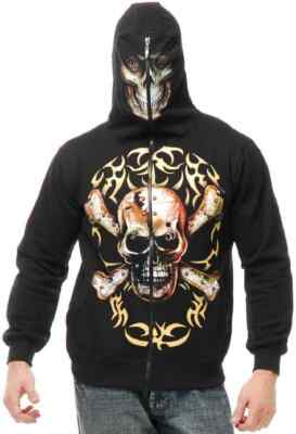 Skull Crossbones Hoodie Skeleton Fancy Dress Halloween Adult Costume  Accessory