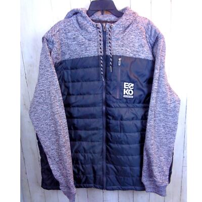 Ecko Unltd Fractional Hybrid Puffer Jacket Black and Heathered Gray Men Size 3XL