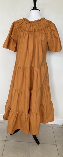 🩶Q2 ~ Fabulous Orange Cotton Smock style Tiered Midi Dress Size L🩶 - Picture 6 of 9