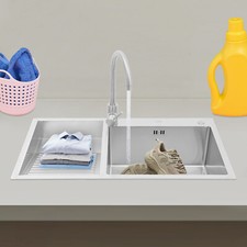 Double Bowl Sink Laundry Sink W/ Washboard Stainless Steel Laundry Utility Sink