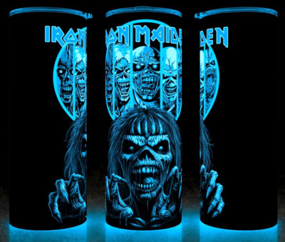 Glow in the Dark Iron Maiden 80s Style Skull Face Cup Mug Tumbler 20oz