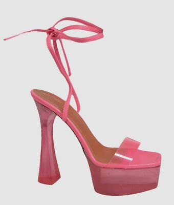 $1450 AMINA MUADDI Women's Pink Sita Clear Ankle-Wrap