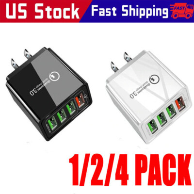 US 4 Port Fast Quick Charge QC 3.0 USB Hub Wall Home Charger Power Adapter Plug