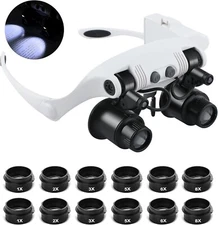 Lupa De Cabeza Con LED Luz Gafas Para Trabajo Cercano KIT De 6 Lentes De Aumento