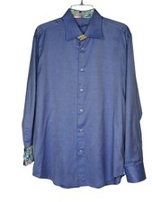 Robert Graham Flip Cuff Blue Diamond Mens L/XL Long Sleeve Button Up Dress Shirt