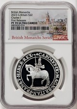 G. B. MONARCHS 2023 CHARLES I £2 SUPERB 1 OZ. SILVER COIN, NGC CERTIFIED PF70UC