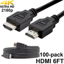 Lot of 100 High-Speed 1.4 HDMI Cables PVC 2160p Black Cord SatelliteSale 6 feet