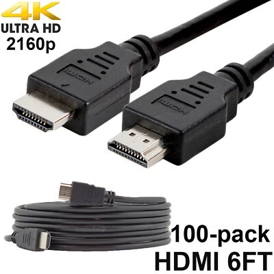 Lot of 100 High-Speed 1.4 HDMI Cables PVC 2160p Black Cord SatelliteSale 6 feet