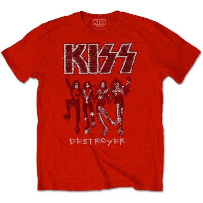 KISS Destroyer Sketch T-Shirt Red New