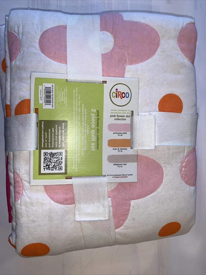 Circo Twin Quilt Sham Pink Flower Dot Collection Pink Flowers Orange Polka Dots - Image 4 of 4