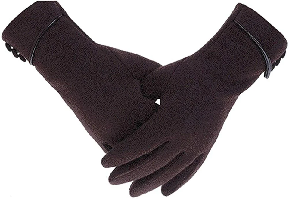 Touch Screen Womens Genuine Leather Gloves Thermal Fleece warm Premium Quality - Image 3 of 4
