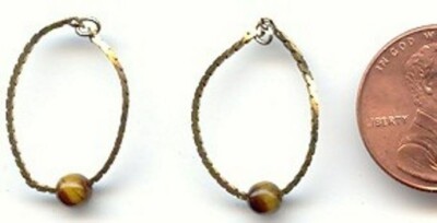 6 VINTAGE GENUINE TIGER EYE ROUND BEADED BRASS LOOP CHARMS W75