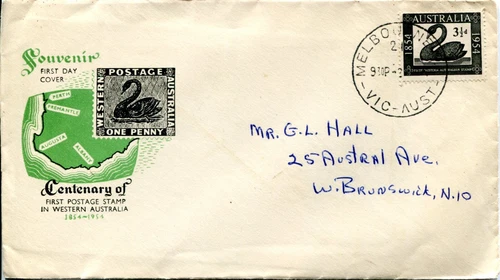 1954 Centenary of the first Western Australian postage stamp - Royal FDC Green
