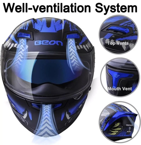 BEON B-503 Casco Completo Motocicleta Bicicleta Azul Doble Parasol Talla Grande - Imagen 15 de 18