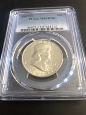 1957 D Franklin Silver Half Dollar Full Bell Lines PCGS Graded 63