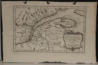 ST. LAWRENCE RIVER QUEBEC CANADA 1757 BELLIN UNUSUAL ANTIQUE COPPER ENGRAVED MAP