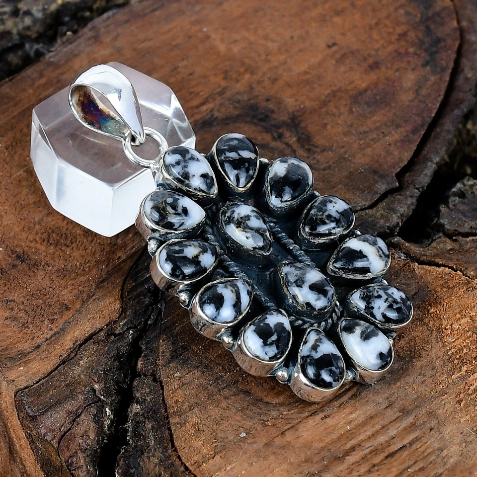 Colgante Navajo Hecho a Mano Plata Esterlina Turquesa Búfalo Blanco 2.30" Foto 3 de 4